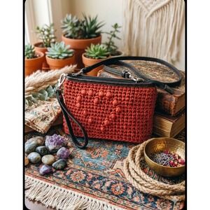 NWOT Brighton Crochet Heart Crossbody Bag – Terracotta & Leather